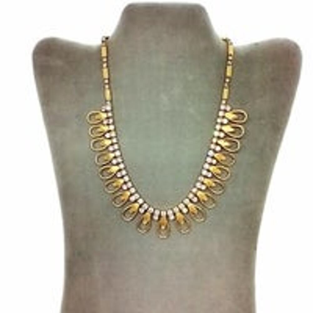 Vtg. Sarah Coventry Necklace Gold Tone Clear Rhinestones Art Deco Style
